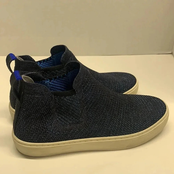 Rothys Chelsea Sneaker Shoes High Top Metallic Lattice Stitch Blue Size 5.5 - Picture 4 of 14